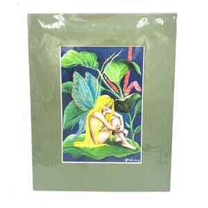 Acylic Artist Done Fairy on Plants Matted Signed
